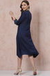 Navy Blue Viscose And Rayon Asymmetric Dress image number 4